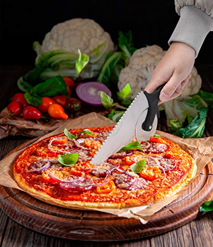 10 Inch Aluminum Pizza Peel, Metal Pizza Spatula Paddle with Foldable Wood Handle and Pizza Cutter for Baking Homemade Pizza and Bread