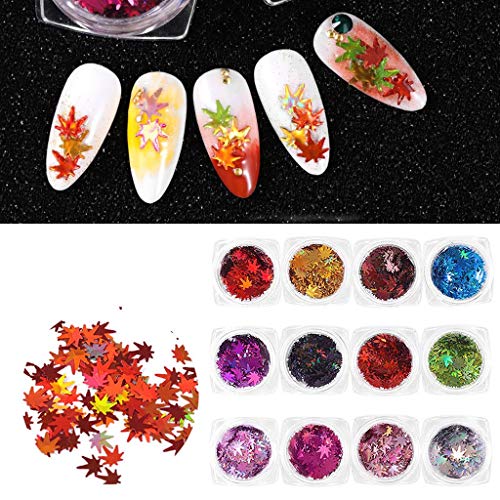 YUYOUG Chunky Glitter, 12 Boîtes Feuille D'érable Ensemble de Paillettes Ongles Paillettes Paillettes Glitter pour Les Ongles et Le Maquillage Paillettes de Art Décorations Kit Strass DIY Nail Art