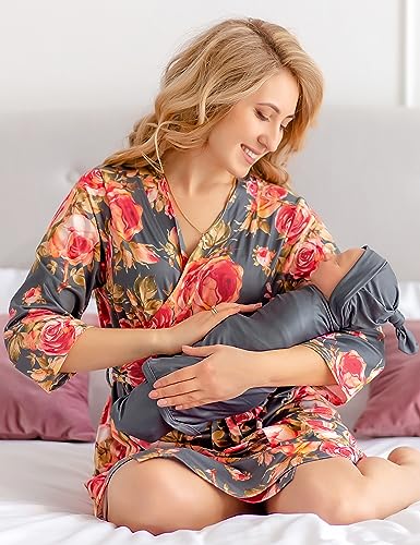 Image of Mommy and Me Robe and Swaddle Set | Maternity Robe Matching Baby Girl, Boy