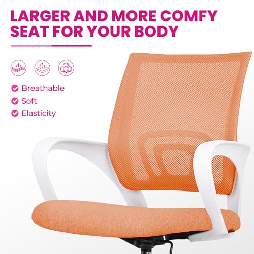 Image of Casa Copenhagen Mesh Mid Back Office /Study /Computer /Revolving /Desk Chair for Work from Home -Metal Base, Height Adjustable Seat- Pomorange& White Handle