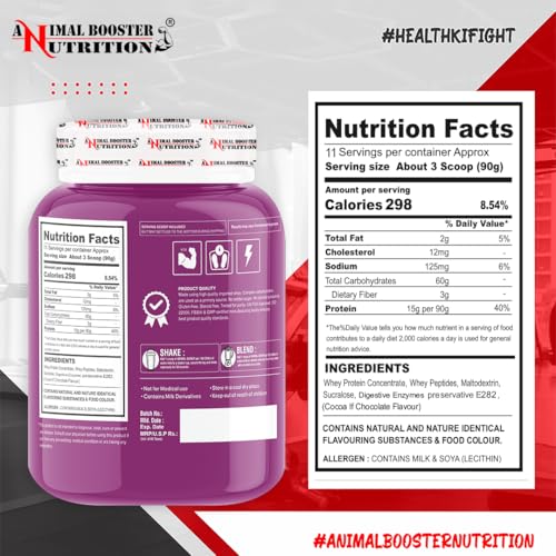 Image of Animal Booster Nutrition WEIGHT GAINER| 15gm Of Protein in 90gm of Serving| For Gain Weight, Build Muscle & Fuel Energy (Kesar Pista Flavor) (11Servings /1KG)