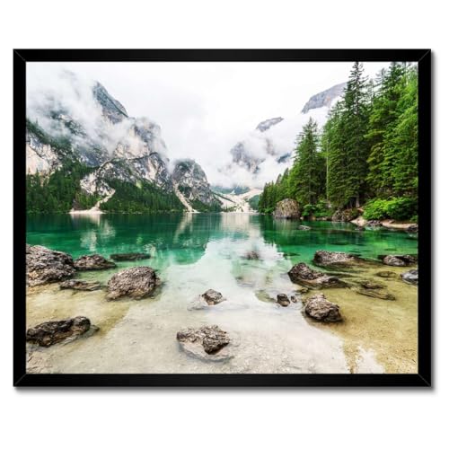 Lac de montagne poster sous cadre blanc évasion et poésie murale 50x40