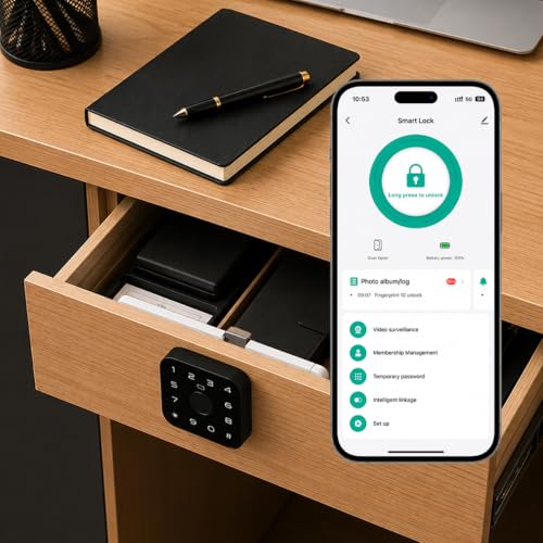 Image of CBK Smart Cabinet Lock with Fingerprint, RFID Card, PIN & App Control | Bluetooth Wardrobe Lock for Wooden Drawer, Cupboard, Office Cabinet (1 Year Warranty)