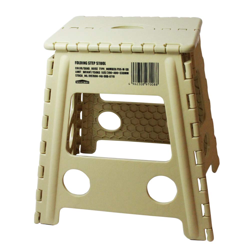 Whatnot FSS-M-SB Folding Chair, Step Stool, Sand, Width 15.4 x Depth 13.0 x Height 15.7 in (39 x 33 x 40 cm)