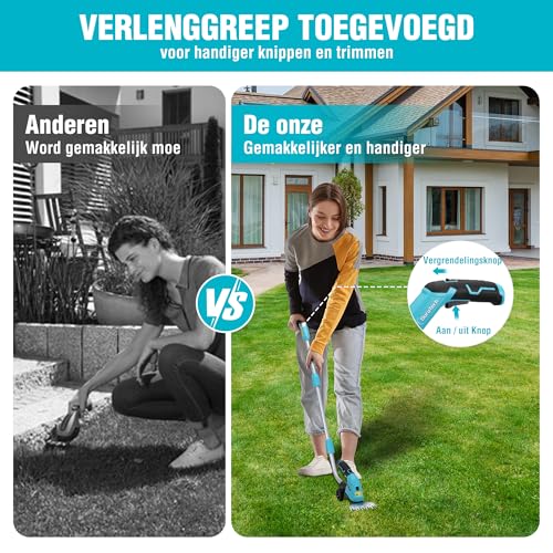 DURATECH 12V accu heggenschaar met telescoopsteel, 2-in-1 tuinschaar accu met 2Ah accupak & oplader, grasrandensnijder elektrische grasschaar, grastrimmer voor tuinieren - Afbeelding 5