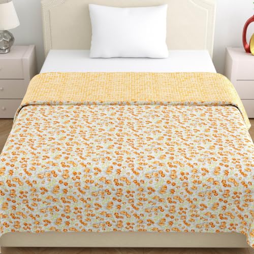 Image of Home Ecstasy 100% Cotton Mulmul Reversible Dohar for Single Bed 210 GSM (56 x 88 inches), Mustard
