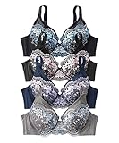 [ニッセン] ブラジャー 花柄刺しゅうフルカップブラジャー４枚組 4枚組(ダークカラー) G75