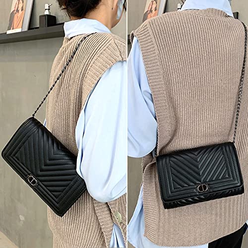 Small Leather Crossbody Bag for Women Black Quilted Purse Cross Body Phone Clutch Bag Chain Crossbody Purse Flap Bag4