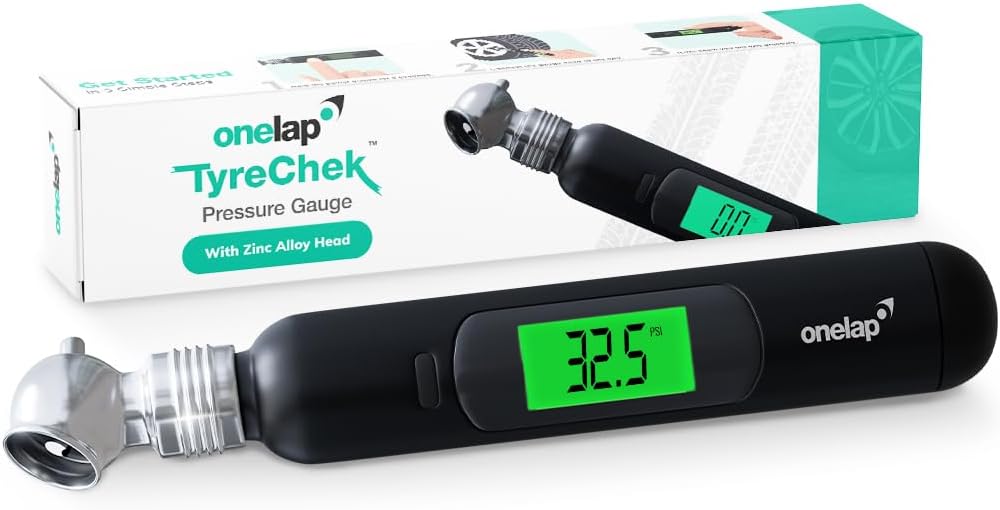 Onelap TyreChek™ - Digital Tyre Pressure Gauge (Zinc Alloy Head) | 0-150 PSI | Suitable for Car, Truck, Bike, Bicycle with Backlight LCD