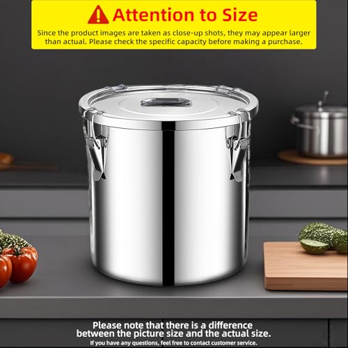 Image of stainless steel food storage containers with lids lock clips airtight container large airtight for rice flour sugar grain coffee bean storage containers Kitchen jar (1.59gal /6L)