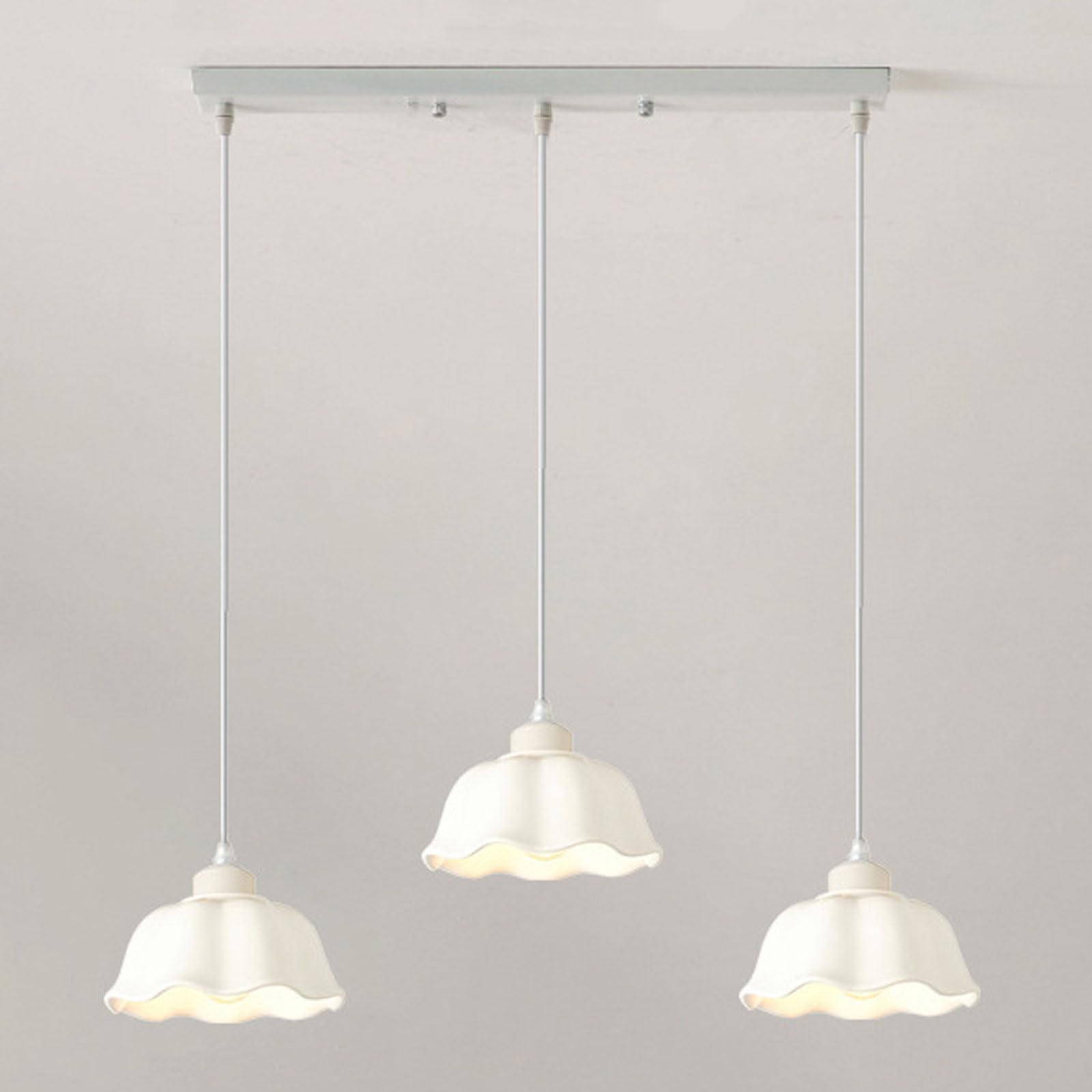 RSZCSMO Buttercream-Style Triple-Head Glass Pendant Light E26 White Ceramic Flower Living Room Hanging Lamp Kitchen Island, Bar Counter, Dining Table Lighting Fixture