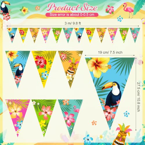 Image of Faccito 5 Pack Hawaiian Tropical Triangle Pennant Banner Palm Leaf 15m | Aloha Luau Tiki Beach Hanging Decor Hibiscus Flamingo Toucan Prints Summer Outdoor Indoor Backdrop Bunting Supplies