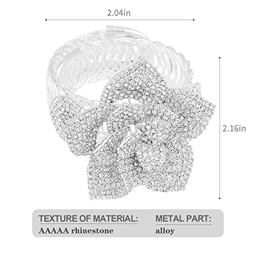 Jojomina Flower Rhinestone Bracelet for Women Girls Silver Crystal arm Cuff Prom Bracelet Jewelry for Party Wedding Dating4