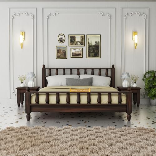 Image of Solid Sheesham Wood Poster King Size Poster Honeymoon Bed Without Storage with Designer Piller and Cane Crafting