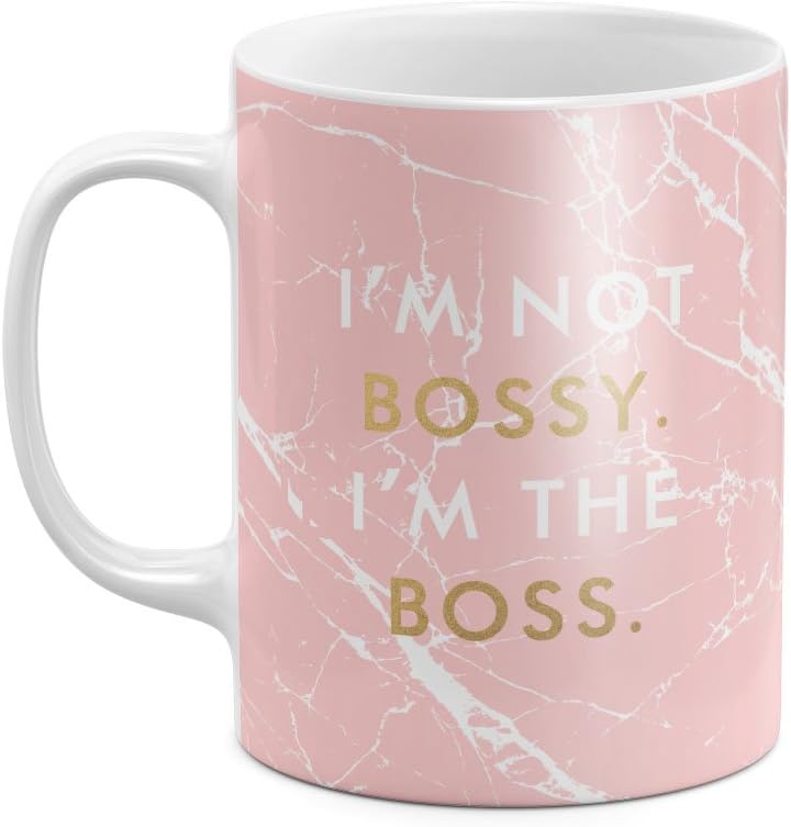 I'm Not Bossy I'm The Boss Soft Coral Pink Marble Stone Print Best Birthday or Anniversary Gifts Unique Present Idea Funny Christmas Gift Idea White Heat Resistant Ceramic Tea Coffee Mug - 11oz