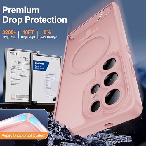 AMILIFECASES Magnetic for Samsung Galaxy S25 Ultra Case, [Compatible with MagSafe][Full Camera Protection][Built-in Invisible Kickstand] Translucent Matte Phone Case for S25 Ultra 6.9" - Pink - image 3