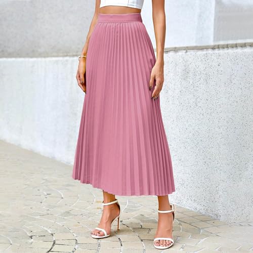 Pleated Midi Skirts for Women Fashion Aline Long High Elastic Waisted Summer Flowy Chiffon Swing Skirt2