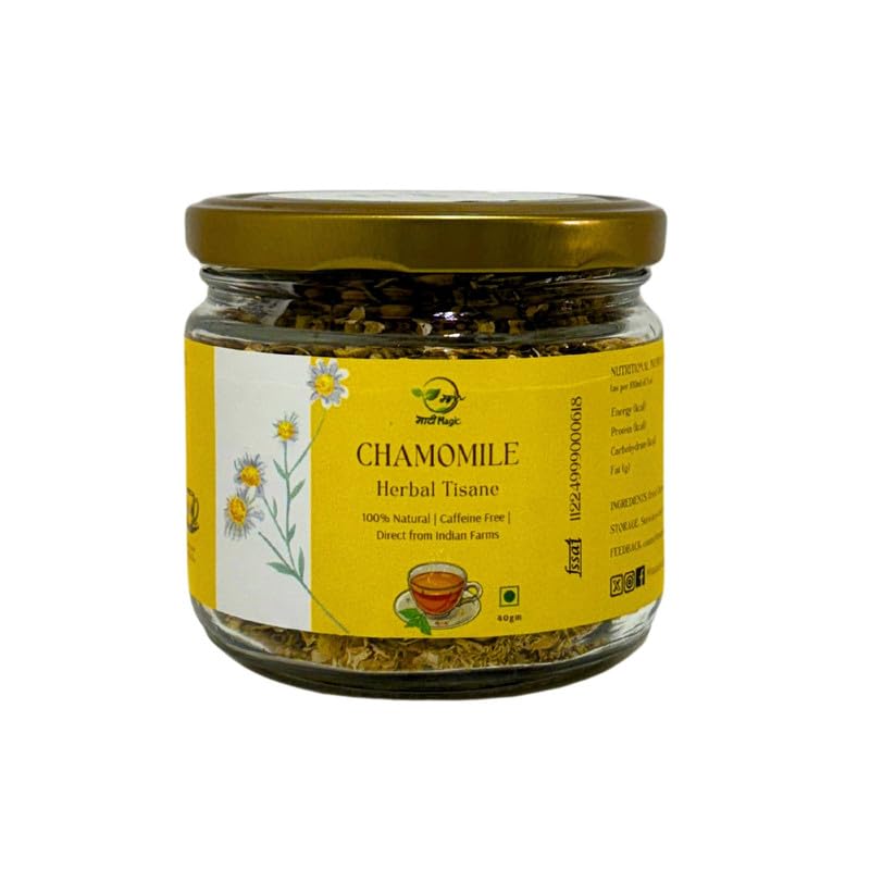 Maati (माटी) Magic Chamomile Tea | Herbal Tea for Relaxation & Stress Relief | Caffeine-Free | Soothing Floral Flavor, Rich in Antioxidants | 40 gm Premium Glass Jar