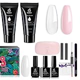 Beetles Poly Nail Gel Kit, French Nail Kit Builder Gel for Quick Nail Extension Starter Kit and Professional Nail Technician French Manicure at Home with White Gel polish Clear Pink Poly Gel
