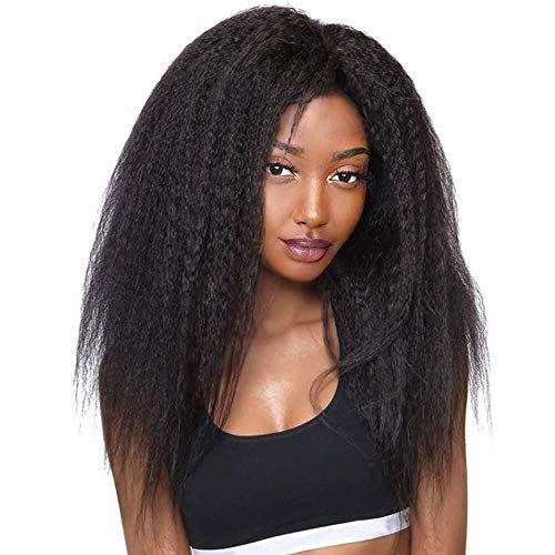 ISHINE 16 Inch Large Head Lace Front Wigs Kinky Straight Human Hair Wig Free Part - 100% Remy Wigs Medium Length Wigs For Black Women - 13x6 Lace Frontal Wig Pre Plucked With Baby Hair Natural Black