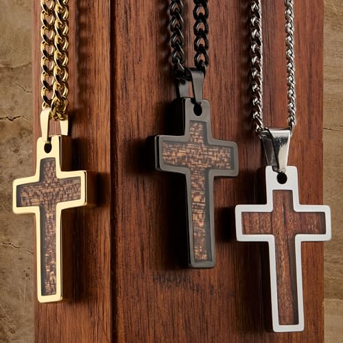Tungsten Cross Gold Plated, Black Plated or Polished with Different Inlays and Stainless Steel Cuban necklace 16" to 28" in length2