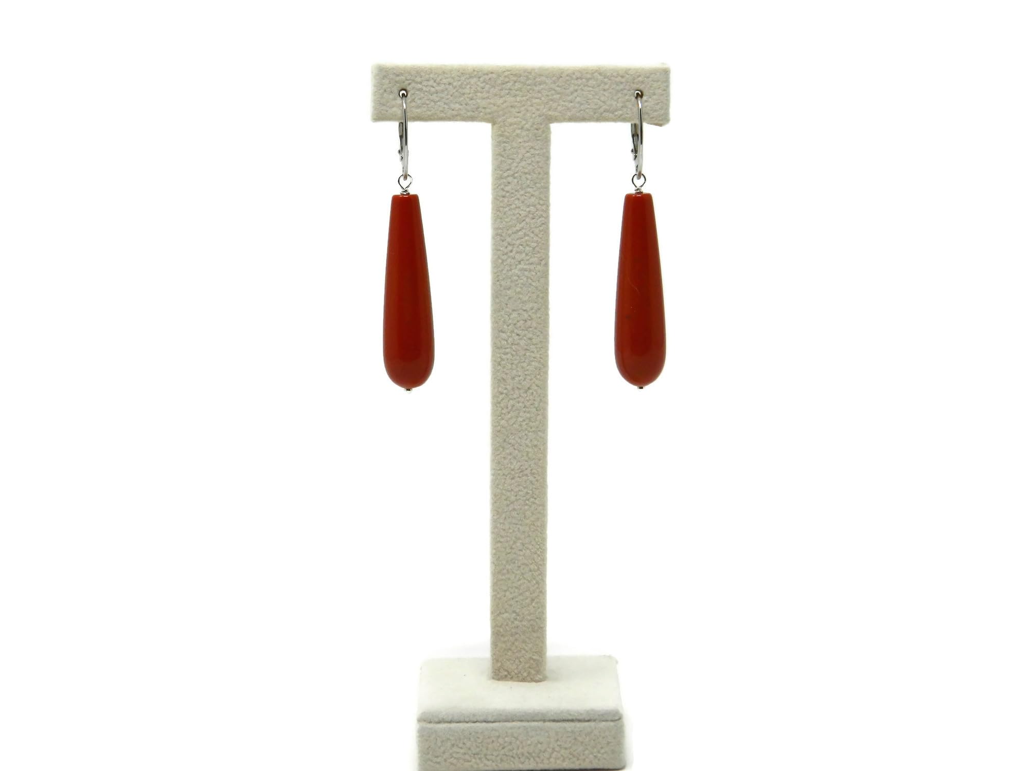 Orecchini Donna Pendenti Handmade in Pasta di Corallo Rosso Sardegna – Goccia Lunga 10x40 mm - Monachella Argento 925 – Made in Italy – Eleganti, Anallergici - DodiGioielli