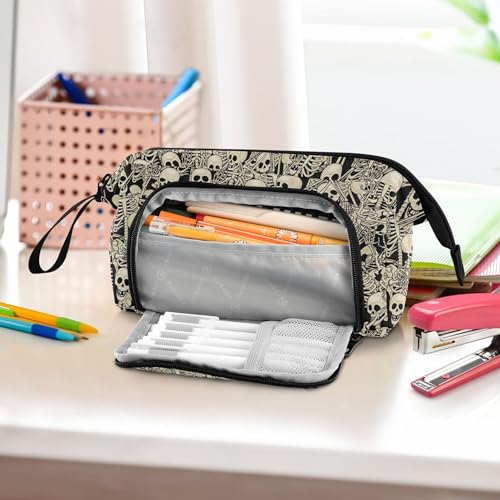 Image of Fisyme Gothic Skull Skeletons Pencil Case Large Capacity Pencil Pouch Pen Bag Box Big Makeup Pencil Case Organizer