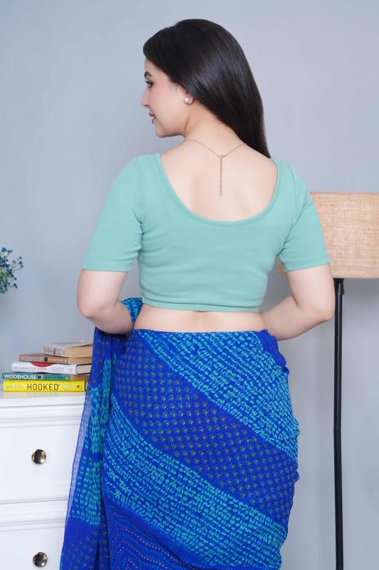 Image of Mlada V-Neck Stretchable Saree Blouse Top for Women | Slim Fit Short Sleeves Solid Cotton Blouses | Readymade Saree Blouses for Women Festive & Ethnic | Blouse Crop Top