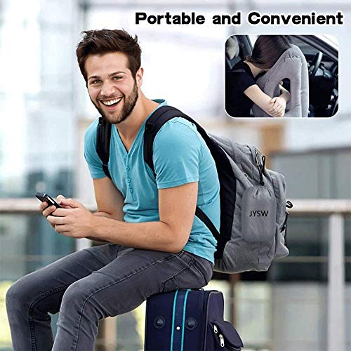 JYSW Inflatable Travel Pillow, Portable Airplane Pillow Multifunctional Neck and Head Support Lap Pillow for Airplanes Trains Buses and Office Napping (Gray)