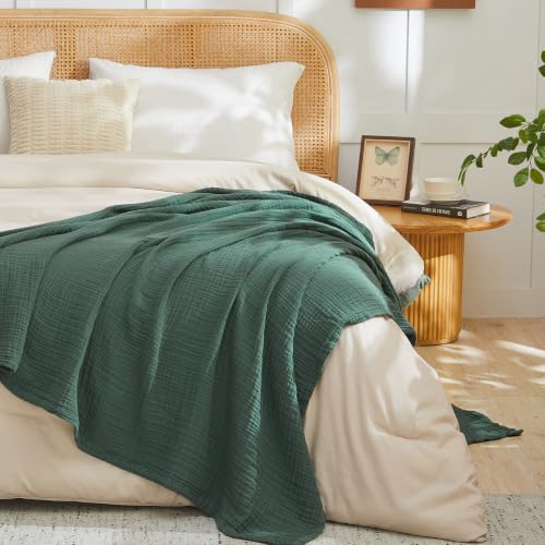 Image of EMME Muslin Blankets for Adults Throw Blanket for Couch Breathable Gauze Soft Lightweight Airy Forest Green King 108 inch x 90 inch
