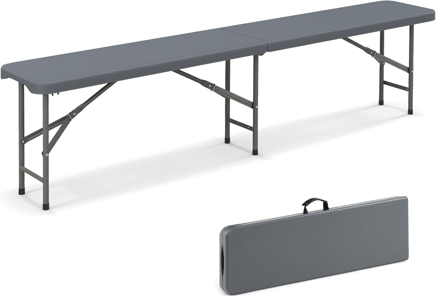 GOPLUS Banco Plegable Portátil para 4 Personas, Asiento Exterior Interior con Asa de Transporte, Banco Jardin Impermeable para Deportes Picnic Fiesta Camping Barbacoa (180x30x43 cm,Gris)