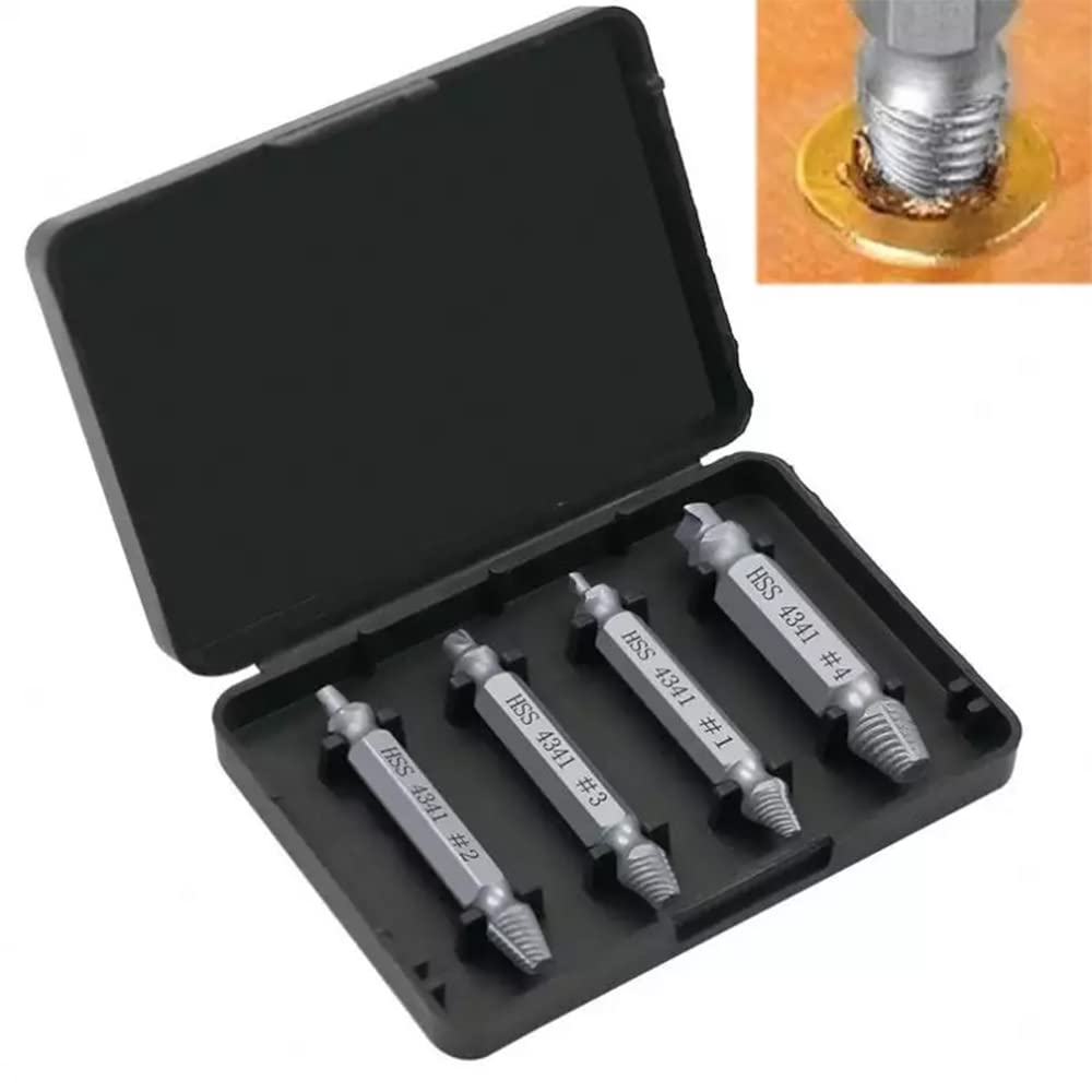 Rubik Screw Extractor Set, 4Pcs Damaged Broken Stripped Bolt Remover Extractor Kit Hand Tools Gadgets Gifts for Men