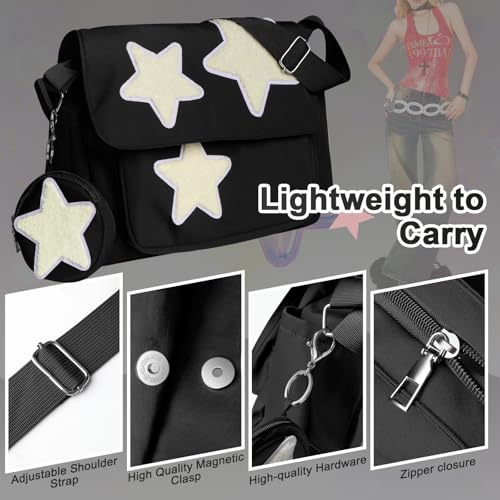 Image of Y2K Messenger Bag for Women, Lightweight Spacious Stars Tote Purse with Cute Coin Purse, Crossbody Shoulder Bag
