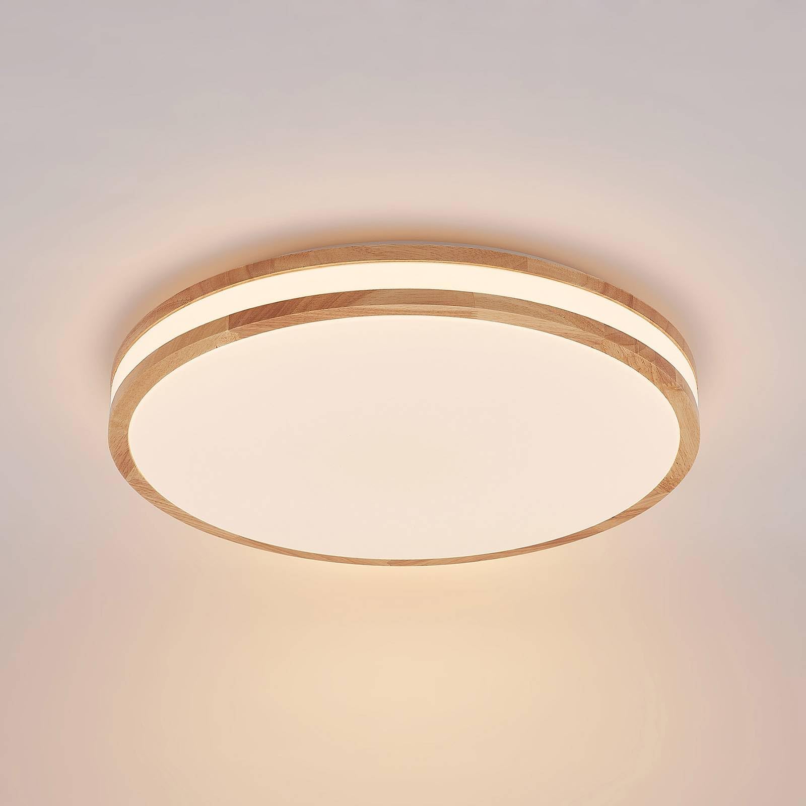 Lindby LED Deckenlampe Holz Ø49,5 cm, mit Fernbedienung dimmbar wechselbare Lichtfarbe 30W Wohnzimmerlampe Deckenleuchte Esszimmer
