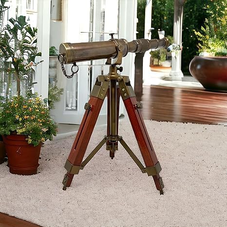 Generic Handmade Antique Nautical Telescope Brass Spyglass with Tripod Wooden Legs Vintage Decor Marine Telescope Unique Home Decorative Gift, Same As Picture