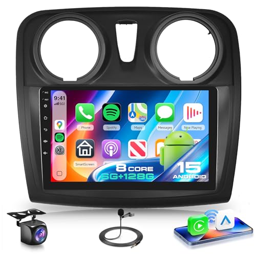 VECHTEL 8 KERN 6G+128G Autoradio Android 15 für Renault Dacia Sandero 2 B52 2012-2019, 9'' IPS HD Touchscreen Auto Radio mit Drahtlos Carplay Android Auto DSP GPS Wi-Fi USB Bluetooth 5.0 FM RDS Kamera