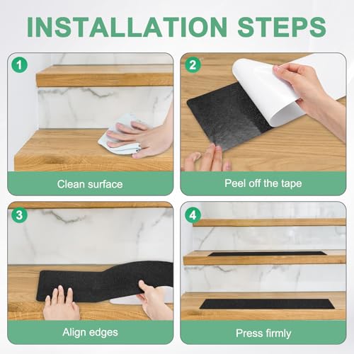 Image of M METERXITY 15-Pack Anti Slip Traction Tape 24 inch x 6 inch Best Grit Outdoor Non-Skid Tape High Traction Friction Abrasive Adhesive for Indoor /Outdoor Stairs Step [Black]