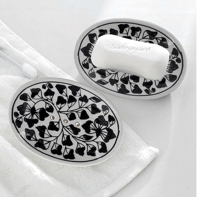 LOOKS FIRST Soap Holder for Bathroom/Ceramic Soap Dish for Bath Tub/Ceramic Soap Case for Wash Basin Beautifully Crafted Bathroom Accessory Soap Holder Leaf Black (B0CPQ83V7J) Amazon Price History, Amazon Price Tracker