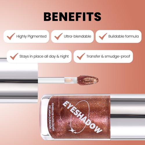 Image of SUAKE Liquid Sparkling Glitter Eye Shadow - Rose Gold Cherry Eyeshadow, Eyeliner, Eyelid Shimmer Highlight Makeup, Highly Pigmented sombra de para ojos,Waterproof Quick-Drying (02Cocoa#)
