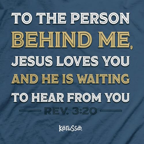 to The Person Behind Me Jesus Loves You Rev. 3:20 Indigo Blue Cotton T-Shirt3