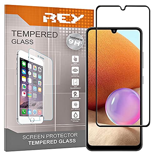 REY 2X Protector de Pantalla 3D para Samsung Galaxy A32 4G, Negro, Protección Completa, 3D / 4D / 5D