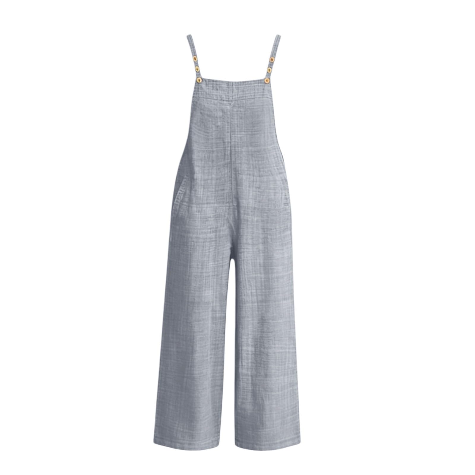 Salopette estive da donna a 3/4, pantaloni da lavoro a gamba larga, con tasche | Tuta casual ampia con bretelle regolabili, tinta unita, senza maniche, per lavoro e tempo libero
