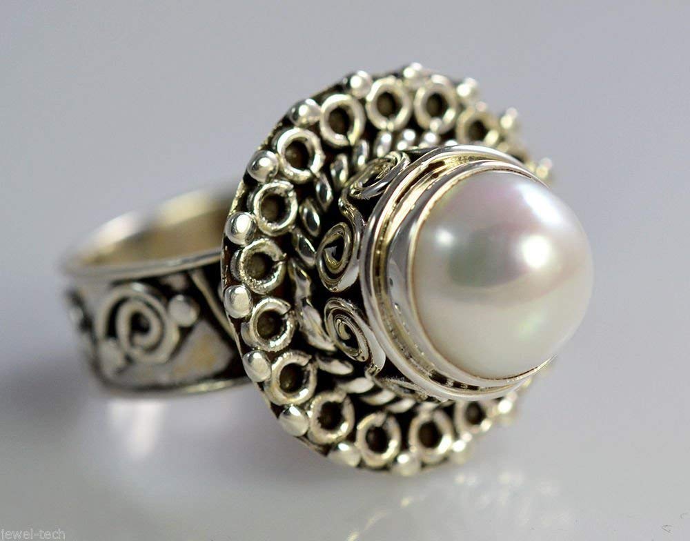 Süßwasserperlen-Stein-Silberring | 925 Sterling Silber Handgefertigter Statement-Versprechensring für Frauen | Natürlicher Edelstein Boho Schmuck | Juni-Geburtsstein | Geschenk für Sie