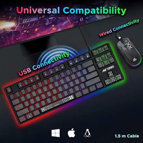 Image of Ant Esports Thunder20 Wired Mechanical Gaming Keyboard and Mouse Combo | TKL Keyboard Rainbow Backlight 26Anti-Ghosting Keys, 6-Button 3600DPI Mouse | USB | PC /Laptop Compatible Red Switch Black