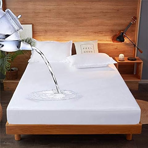 Double Waterproof Mattress Protector Fitted Double Size Bed Mattress Cover Soft Noiseless Washable Breathable Fitted Bed Sheet 30 cm Deep (140 x 200 cm) Cover