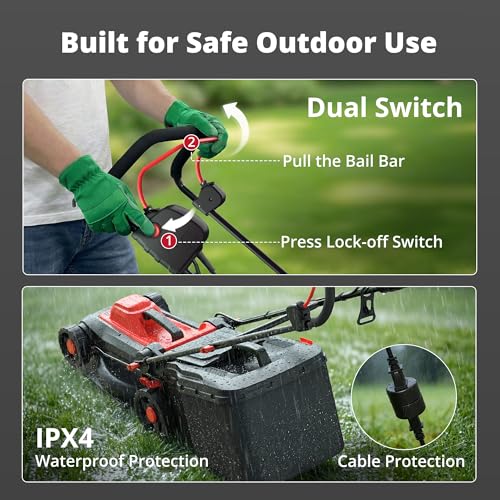Image of AMERISUN 14-Inch Corded Electric Lawn Mower, 12.5 Amp 3400RPM 2IN1 Mulching & 10-Gallon Collection Bag, Push Mower with 6-Position Cutting Height, Lightweight Electric Mower for Residential Yards