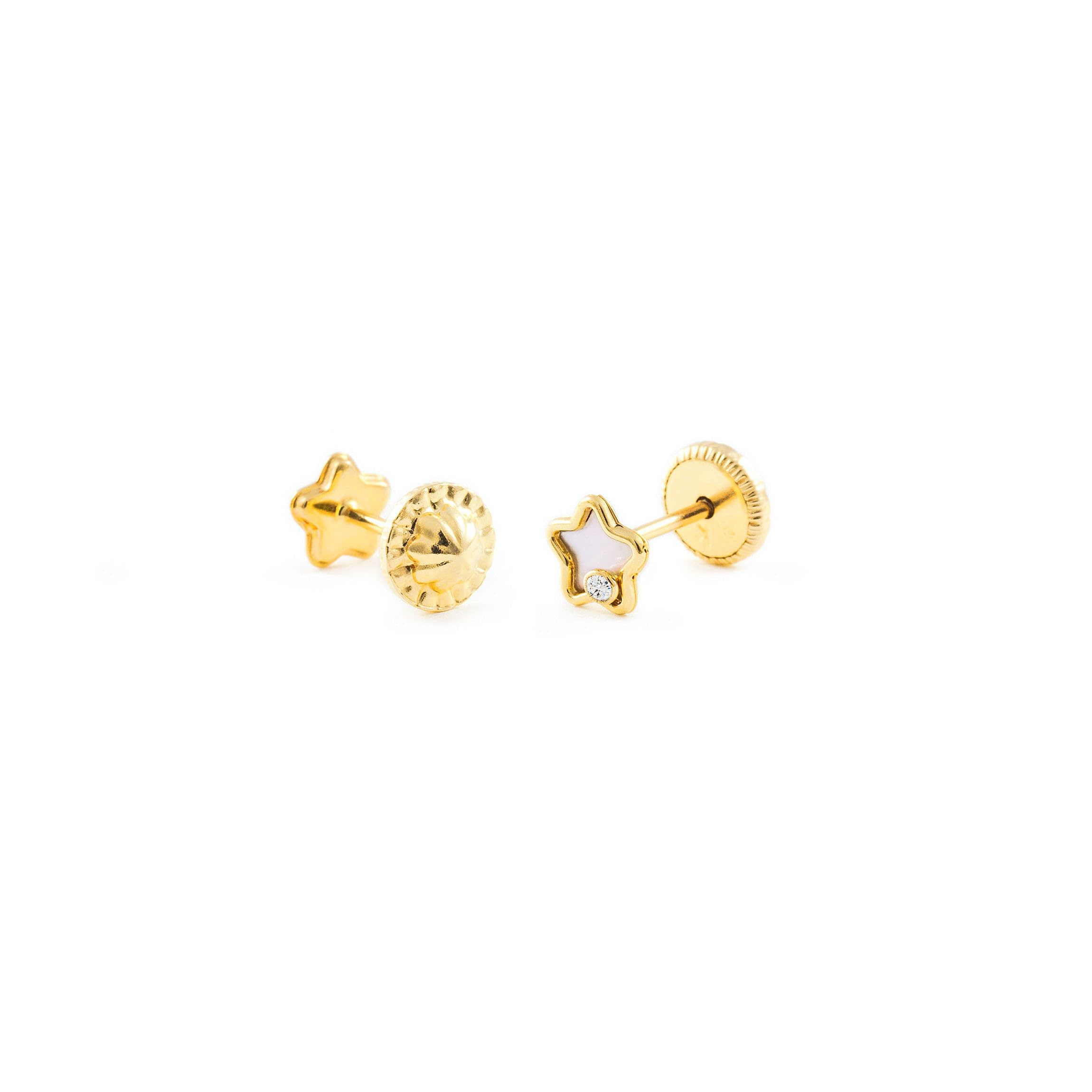 Damen & Kinder Stern Perlmutt und Zirkonia Ohrstecker - Gelbgold 9 Karat (375) - Geschenkbox - Garantiezertifikat