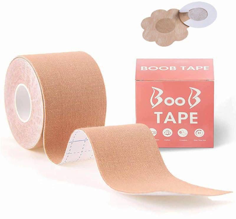 10 Nipple Pasties Boob Tape for Breast Lift with Nipple Covers, Strong Adhesive Breast Lift Tape for Strapless Backless Dresses, Sweat Resistant, Skin Friendly Cotton Body Tape, Cream-image-3