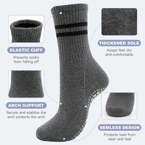 Image of HYCLES Women Pilates Socks, Grips Non Slip Yoga Socks Barre Gym Athletic Grippy Socks 3 Pairs