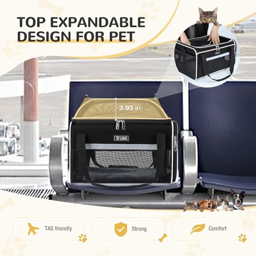 Lekereise Top-Expandable Pet Carrier 17x11x9.5 Inch Alaska Hawaiian Airline Approved Soft Sided Underseat to 12lbs Travel Carriers for Small Cats and Dogs with Locking Safety Zippers Anti-Scratch Mesh - Image 6